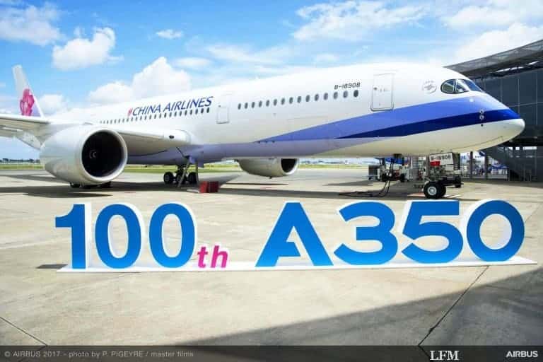 Airbus liefert 100. Flugzeug der A350 an China Airlines aus
