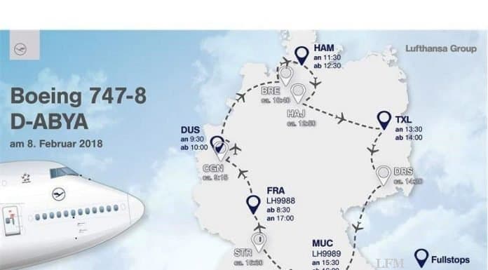 Lufthansa-Jumbo fliegt neues Logo im Lowpass