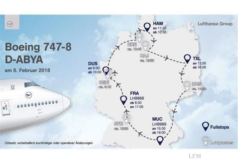 Lufthansa-Jumbo fliegt neues Logo im Lowpass
