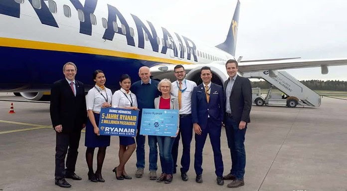 Ryanair feiert 2.000.000 Passagiere in Nürnberg