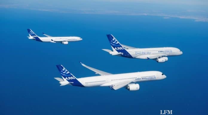 Großraum Flugzeug Familien Ausflug: A330 und A380 mit A350 XWB