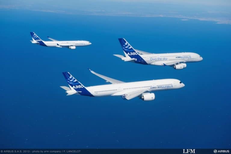 Großraum Flugzeug Familien Ausflug: A330 und A380 mit A350 XWB