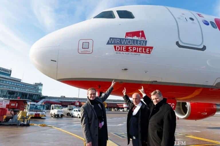 Airbus A320-200 der airberlin als „Wir wollen die Spiele“-Flieger für Olympia