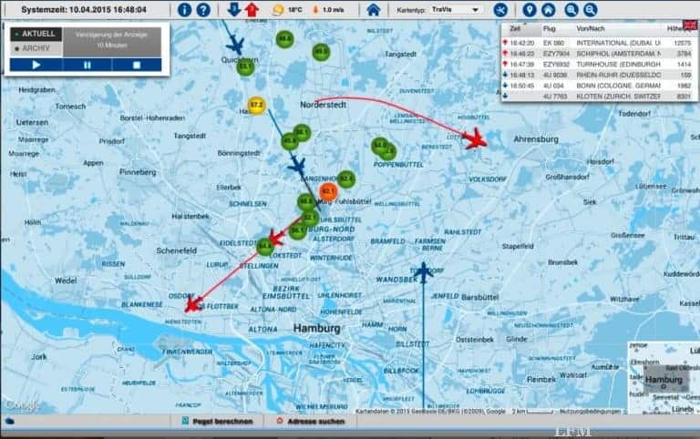 TraVis-Lärmkartierung für Region um Flughafen Hamburg