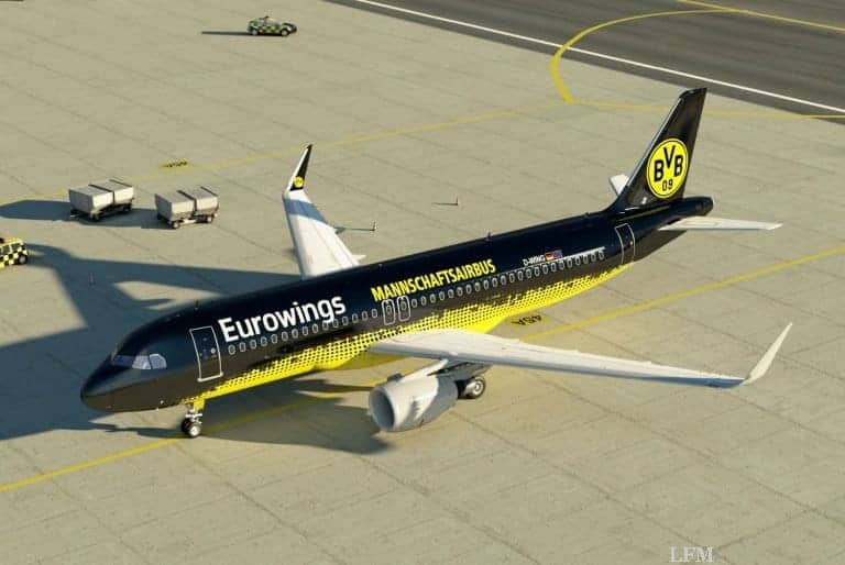 Borussia Dortmund: Mannschaftsairbus A320 in schwarz-gelb