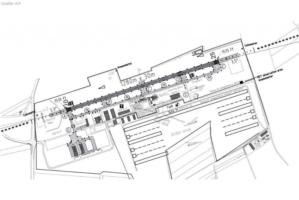 Flugplatzübersicht des Verkehrslandeplatzes Augsburg