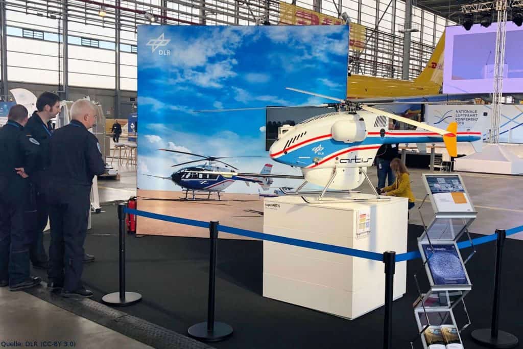 SuperArtis, der unbemannte Kleinhubschrauber des DLR: Auf der Nationalen Luftfahrtkonferenz am 21. August 2019 in Leipzig präsentiert das Deutsche Zentrum für Luft- und Raumfahrt (DLR) auch das unbemannte Fluggerät SuperArtis.