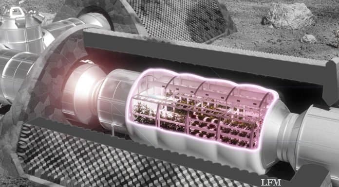Gewächshauskonzept für den Einsatz auf Mond und Mars: Die Wissenschaftler des EDEN-ISS-Projekts haben als Ergebnis ihrer Forschungen ein neues Designkonzept für ein Weltraumgewächshaus entworfen. Dieses Gewächshaus ist für einen Start mit einer Falcon 9-Rakete konzipiert und entfaltbar, um mit ausreichend Raum auf Mond und Mars Nahrung für die Astronauten bereitzustellen. Die Anbaufläche beträgt rund 30 Quadratmeter.