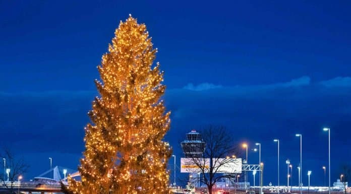 Flughafen München begrüßt mit 19 Meter Weihnachtsbaum Flughafen München begrüßt mit 19 Meter Weihnachtsbaum