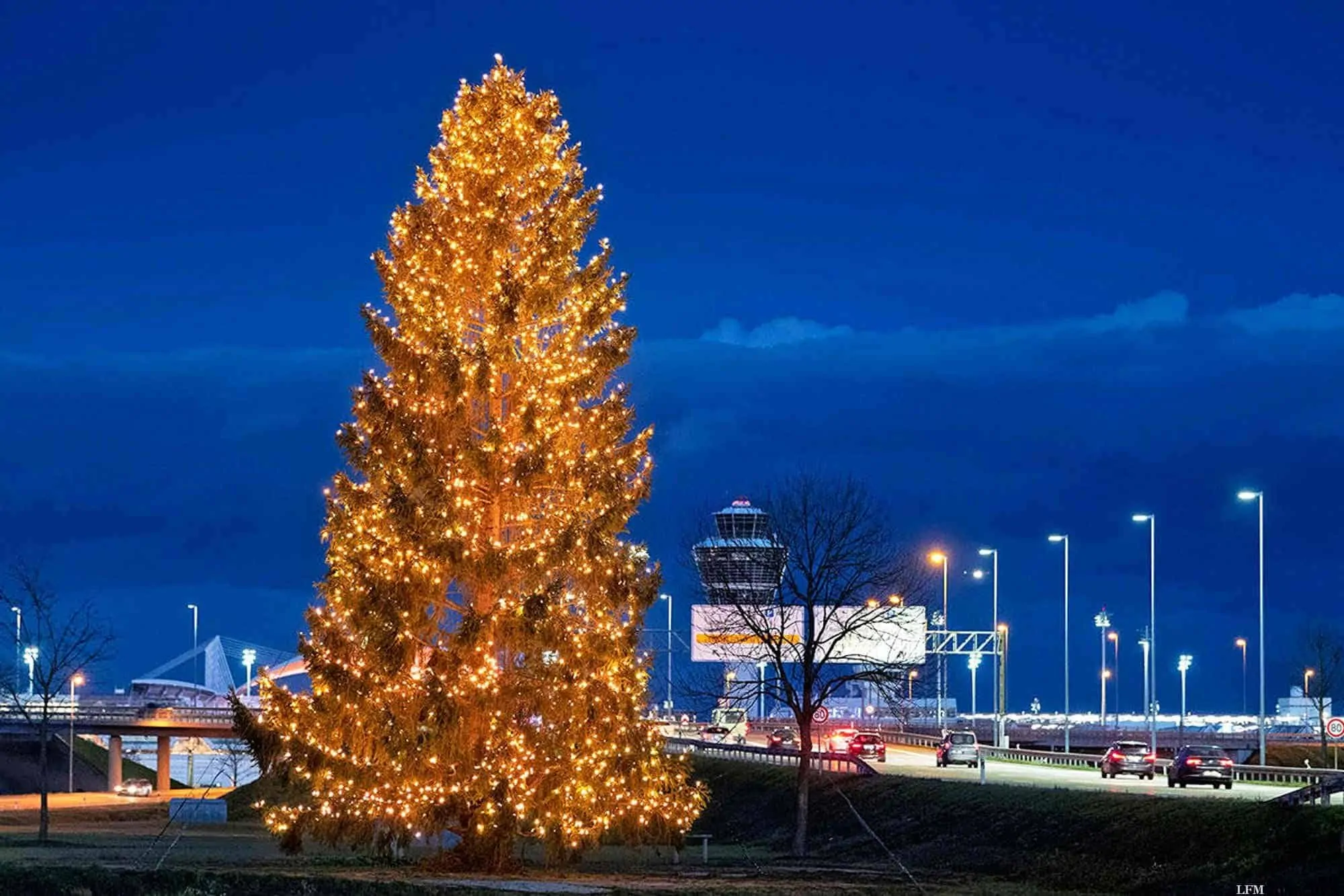 Flughafen München begrüßt mit 19 Meter Weihnachtsbaum