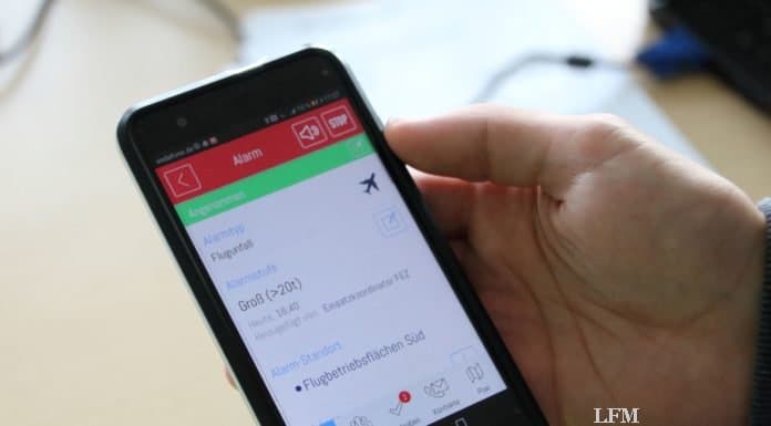 Flughafen Memmingen setzt neue Notfall-App EVALARM ein APP Evalarm im Einsatz