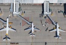 Flughafen München: Passagierabfertigung im Terminal 1 eingestellt Flughafen München, Vorfeld am Terminal 1, Luftaufnahme