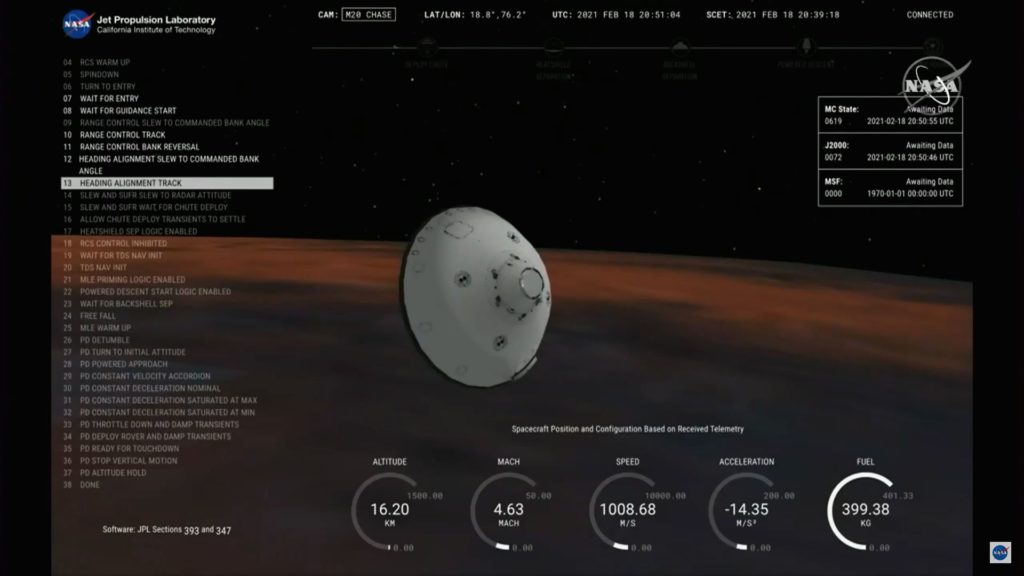 Landung des Rovers Perseverance der NASA auf dem Mars