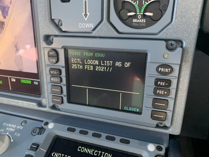 Controller Pilot Data Link Communication (CPDLC) Meldung an Bord eines Airbus A 320 Neo