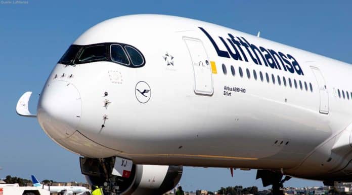 Airbus A350 der Lufthansa wird Forschungsflugzeug Lufthanssa Airbus A350-900 mit Taufnamen "Erfurt" (Registrierung D-AIXJ)