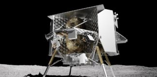 Peregrine-Lander von Astrobotic: Der Start für die Peregrine Mission One ist für Ende 2021 geplant. Der Peregrine Lander des US-Raumfahrtunternehmens Astrobotic ist etwa 1,90 Meter hoch und 2,50 Meter breit. Der M-42 Strahlungsdetektor wird an einer Seitenklappe befestigt.