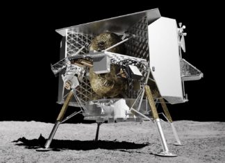 Peregrine-Lander von Astrobotic: Der Start für die Peregrine Mission One ist für Ende 2021 geplant. Der Peregrine Lander des US-Raumfahrtunternehmens Astrobotic ist etwa 1,90 Meter hoch und 2,50 Meter breit. Der M-42 Strahlungsdetektor wird an einer Seitenklappe befestigt.