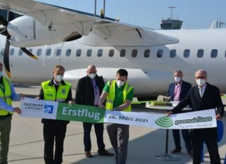 Premiere und feierliche Begruessung der neuesten deutschen Fluggesellschaft Green Airlines am Paderborn-Lippstadt Airport.