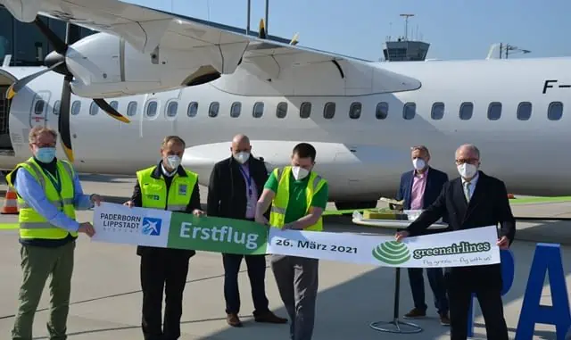 Premiere und feierliche Begruessung der neuesten deutschen Fluggesellschaft Green Airlines am Paderborn-Lippstadt Airport.