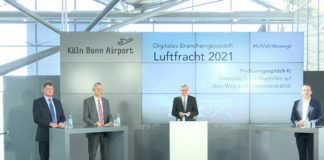 Branchengespräch Luftfracht 2021, v.l. Hoppe (BARIG), Vanneste (Cologne Airport), von Randow (BDL), Prümm (Fraport)