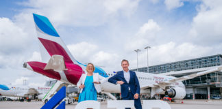 Dr. Arina Freitag, Geschäftsführerin Flughafen Stuttgart GmbH und Jens Ritter, COO Eurowings GmbH