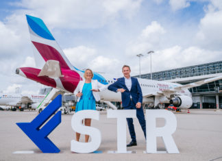 Dr. Arina Freitag, Geschäftsführerin Flughafen Stuttgart GmbH und Jens Ritter, COO Eurowings GmbH
