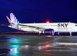 Erstflug der SKY express mit Airbus A320neo nach Heraklion (HER).