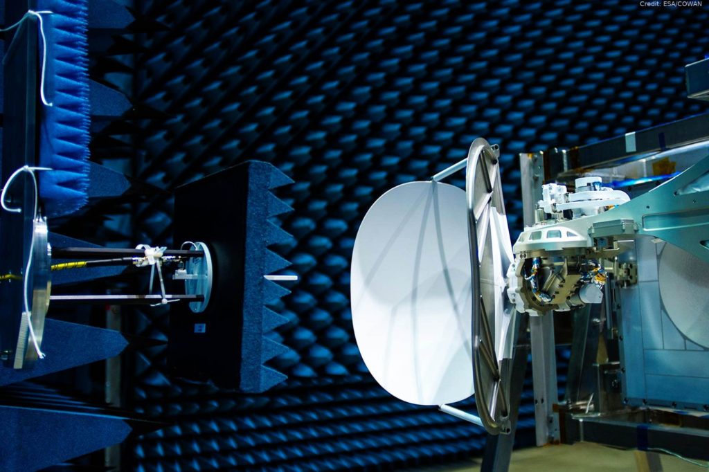 ColKa im Labortest: Die ColKa-Antenne wurde in der "Hertz Test Chamber" am europäischen Weltraumforschungs- und Technologiezentrum ESTEC der europäischen Weltraumorganisation ESA in Noordvijk (Niederlande) getestet.