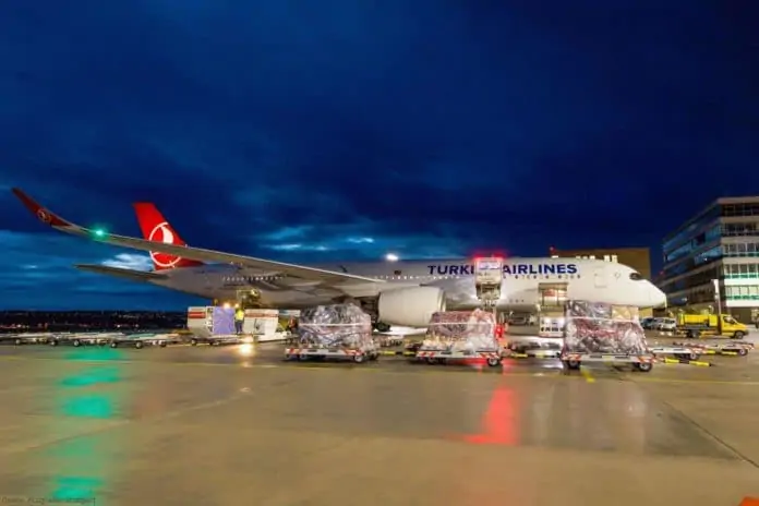 Umgebautes Passagierflugzeuge (P2F) zum Transport von Waren am Flughafen Stuttgart Umgebautes Passagierflugzeuge (P2F) zum Transport von Waren am Flughafen Stuttgart