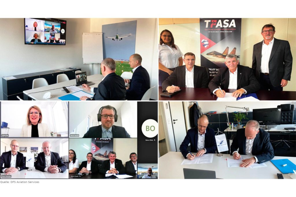 Andreas Pötzsch, Geschäftsführer der DFS Aviation Services, und Jean Rossouw, Executive Chairman & President der Test Flying Academy of South Africa (TFASA), unterzeichneten hierzu eine Kooperationsvereinbarung.