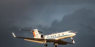 HALO im Anflug auf den Flughafen in Edmonton: Insgesamt ist HALO im Rahmen der Mission CoMet 2.0 Arctic rund 140 Flugstunden im Einsatz.