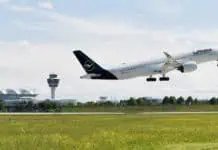 Lufthansa Airbus A350 startet am Münchner Flughafen