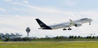 Lufthansa Airbus A350 startet am Münchner Flughafen