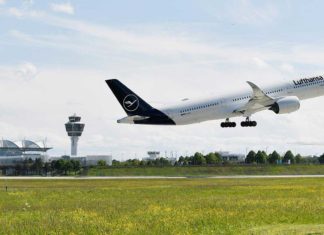 Lufthansa Airbus A350 startet am Münchner Flughafen