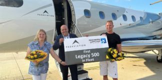 Christiane und Geoffrey Wittland (links und rechts, beide PAD Aviation Service GmbH), Roland Hüser (mitte)