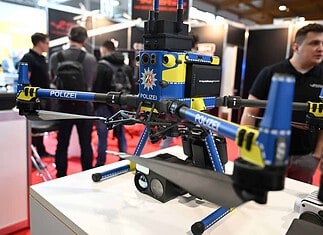 Stand von Droneparts.de, Drohne von dji, M 300 auf der AERO 2023
