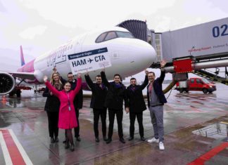 Wizz Air feiert ersten Flug von Hamburg nach Catania (Sizilien, Italien).