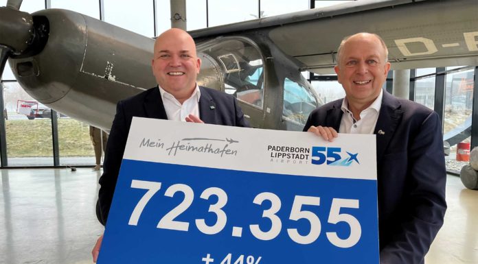 Flughafen Paderborn/Lippstadt verzeichnet enormes Wachstum Flughafen Paderborn/Lippstadt Geschäftsführer Roland Hüser und Aufsichtsratsvorsitzender Christoph Rüther