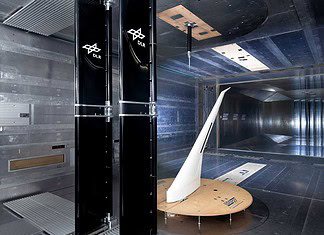 Flugzeugmodell im Windkanal