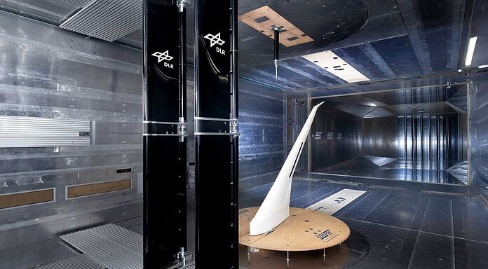 Fly efficiently thanks to new load control systems Airplane model in the wind tunnel