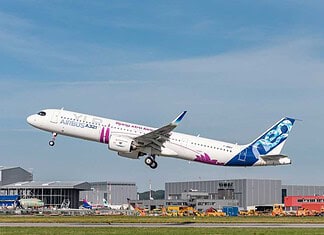 Airbus A321XLR-Testflugzeug mit Pratt&Whitney-Triebwerken beim Start