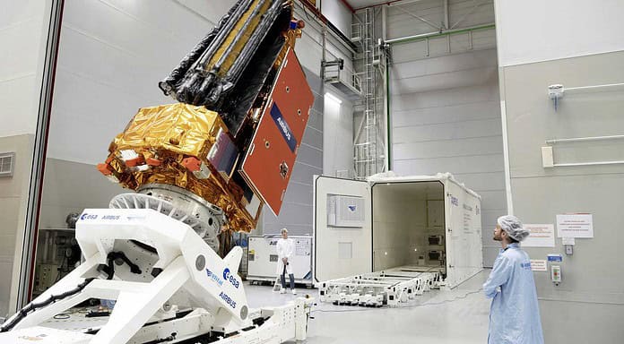 ESA’s Airbus Biomass satellite travels to Kourou ESA's biomass satellite is packaged ready for shipment