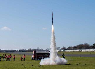 CanSat competition: Mini satellites (CanSats) of the competing teams with model rockets