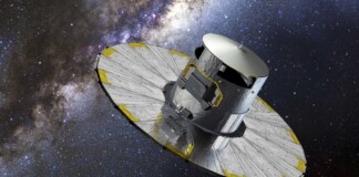 Die Raumsonde Gaia: Der Wissenschaftssatellit Gaia der Europäischen Weltraumorganisation ESA, hier in künstlerischer Darstellung, wird am 27. März 2025 mit einem letzten Befehl in den endgültigen Ruhezustand versetzt. An diesem Zeitpunkt wird der Satellit über zehn Jahre lang wissenschaftliche Daten gesammelt haben. Insgesamt wird aus den Daten von Gaia bis 2030 der bislang größte existierende Sternenkatalog entstehen. Er soll fast zwei Milliarden Himmelskörper – also rund ein Prozent unserer Galaxie – erfassen.