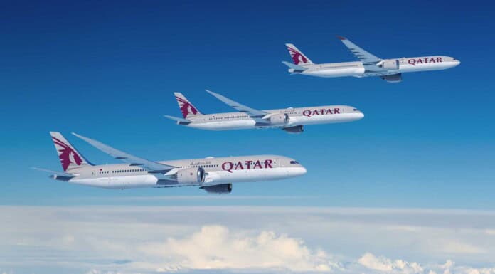 Qatar Airways bestellt 210 Boeing Großraumflugzeuge Boeing-QTR-Großraumflugzeuge im Flug