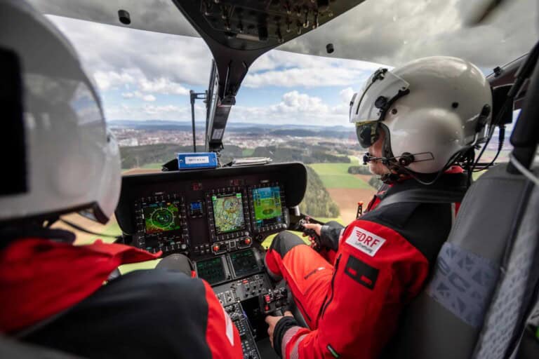 View into the cockpit of a DRF Air Rescue helicopter