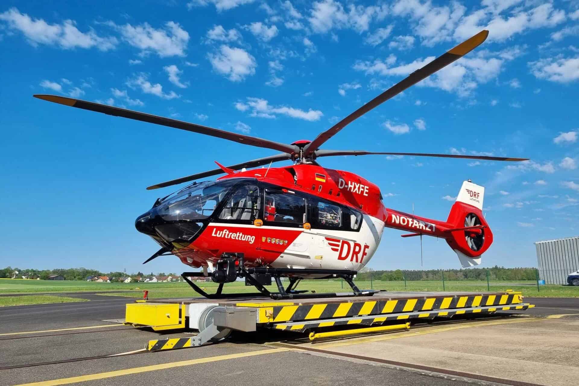 DRF rescue helicopter Christoph 80 at the station in Weiden.