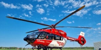 DRF rescue helicopter Christoph 80 at the station in Weiden.