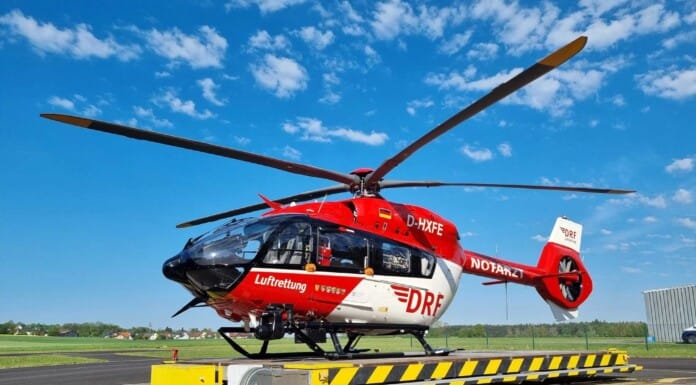 Christoph 80 der DRF Luftrettung bleibt bis 2031 in Weiden (Oberpfalz) DRF-Rettungshubschrauber Christoph 80 an der Station in Weiden.