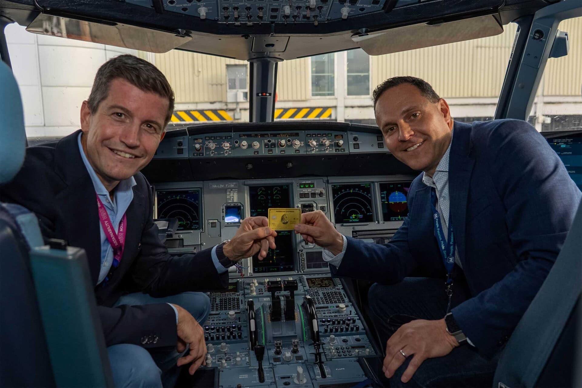 Ian Malin (left), Chief Financial Officer Wizz Air, and Dan Edelman of American Express.